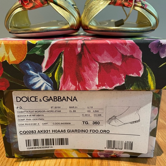 Dolce & Gabbana metallic gold with blue and red flower slides /sandals 36 - Picture 4 of 12